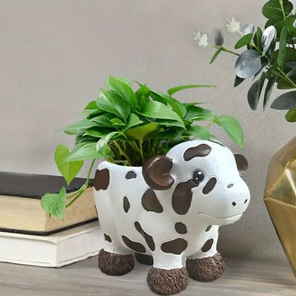 Rustic Western Resin Cow Succulent Planter Indoor Outdoor Decorative Flower Pot - Picture 6 of 7